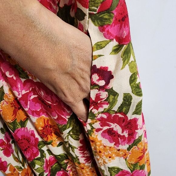 Flying Tomato Bonfire Weekends Linen Cotton Floral Wide Leg Jumpsuit Size Large - Picture 13 of 16